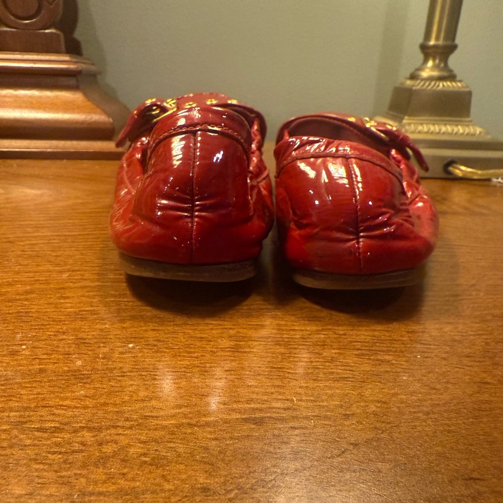 Miu Miu Red Patent Leather Stretch Flats w/ Gold Accents Size 6.5 MSRP $545 - Picture 12 of 12